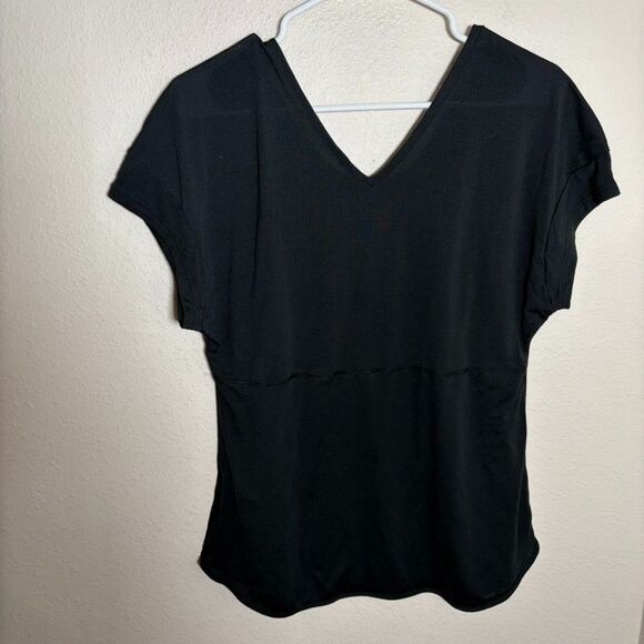 Nike T-Shirt Women's Large Black Textured Dri-Fit Double V Short Sleeve Active - Picture 4 of 9